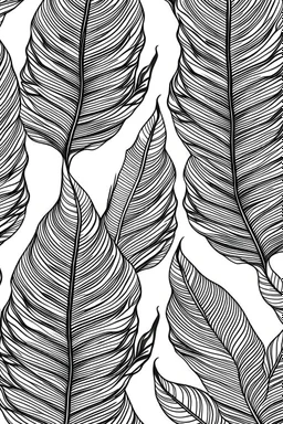 seamless banana leaf wallpaper pattern in vector lines, full page, black lines and transparent background