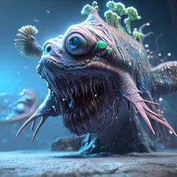 fluid ink angler fish creature, unreal engine 5, 8k resolution, photorealistic, ultra detailed