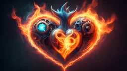 fire spirit ghost heart and smoked background elemental flames lightning lights luminance colorful futuristic steampunk cyberpunk style