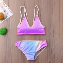 Glittery pastel rainbow two piece swimsuit