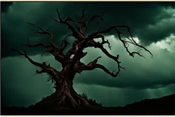 Prompt Share: editorial style photo of [old wizard|craggy tree:0.5] in front of storm clouds, photo-realistic, surreal