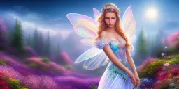 bright fairy, beautiful portrait, flowery landscape