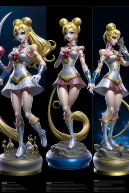 Create a stunning, full body, photorealistic illustration of Sailor Moon's transformation sequence, highlighting her evolution into a beautiful and powerful woman. Ensure that the details, colors, and lighting capture the essence of her character and the magic of the transformation, make no distortion, no deform of any body, no ugly face and eyes, lips, make sure its full body frame,