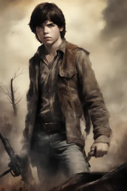 Movie Poster - Chandler Riggs as "Carl Grimes" - The Walking Dead - in the art style of Frank Frazetta