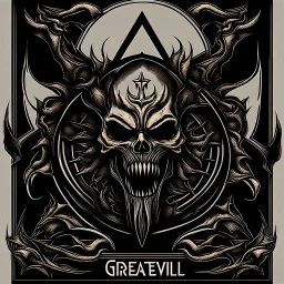 "Design a captivating and menacing logo for 'Greatevil,' capturing the essence of dark power and malevolence. Incorporate bold and sinister typography, along with ominous symbols or imagery that convey a sense of supremacy and wickedness. The logo should command attention while evoking a strong sense of foreboding, leaving viewers with a visceral impression of the great evil represented."