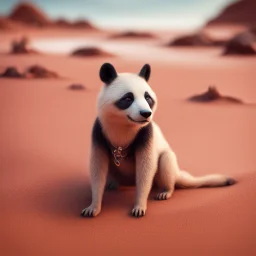 pen outline, in the style of Escher, super model female dingo panda witch on the red sand beach ,bokeh like f/0.8, tilt-shift lens 8k, high detail, smooth render, down-light, unreal engine