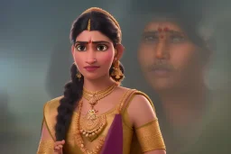 Maharashtrian woman looking in an old Peshwa antique mirror, misty, hyper-realistic, hyperdetailed, high-octane render