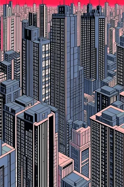 punisher sku;; CITY aerial shot in the style of Hiroshi Nagai