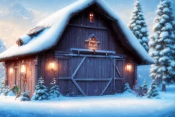 A cute barn, December, snow, Pixar, Dreamworks, Disney