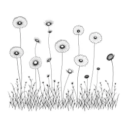 set of growing wind flower on the grace on ground, ONE lineS art, white background, minimalis, different view, only white bakcground solid.natural, aesthetic