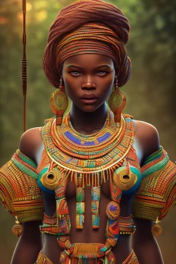 A photo taken from an african village "hawkeye", <character or scene>, kente, cinematic lighting --v 4 --q 2