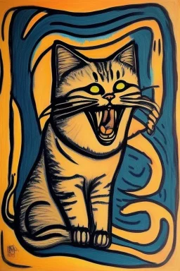 Funny cat. The scream Edvard Munch. Painting style of Edvard Munch