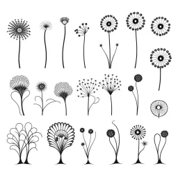 set of grow wind flowers on the grace silhoutte, SIMPLE ONE lineS art, white background, minimalis, different view, only white bakcground solid.