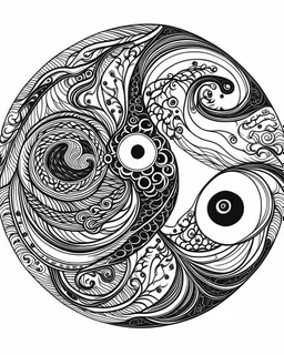 realistic ying yang symbol tattoo idea, line art, background, vector, svg, black outline on white background, leave plenty of white space beetween lines for coloring, tattoo style, tattoo idea