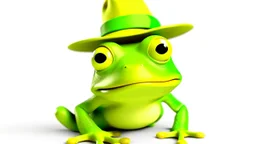 a funny green frog wears a yellow hat