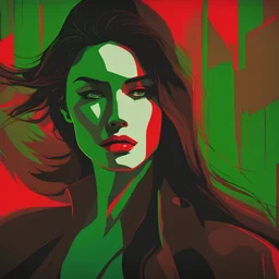 close-up ((head down man in sorrow-eyes closed)) - long floating brown hair ((shattered in many ghostly overprinted faces)) of women and men ((surrounding shadow faces)). Misty red to green Dark mood, Oil neon painting Expressionit art ((80's horror poster)), Patrick Nagel, synthwave, Photo realistic.