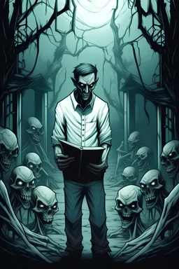 The cover design of the novel is a demon standing among the graves and wearing the white shirt of a psychiatric hospital