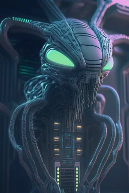 Supercomputer alien ,cinema 4d, octane render, high detail