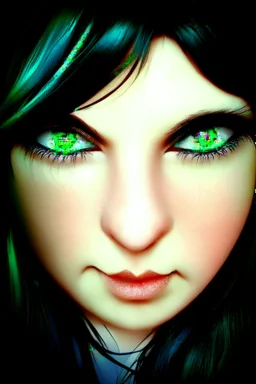 beautiful fantasy cartoon gaming green eyes black hair logo