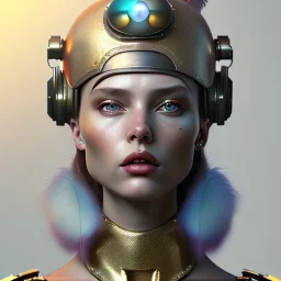 woman, rounded face, round grunge helmet, decorative feathers, retro futuristic, latex coat, soft color, highly detailed, art stations, concept art, smooth, unreal engine 5, god rays, ray tracing, RTX, lumen lighting, ultra detail, volumetric lighting, 3d, finely drawn, high definition, high resolution.