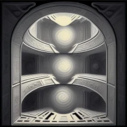 a 3d illusion in the style of escher & giger, stairs, windows, matching colors