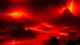 terremoto nell'inferno con fulmini rossi in un cielo rosso