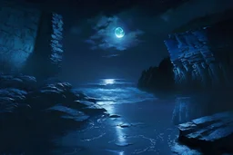 night, cliffs, rocks, trascendent and new age influence, beyond, sci-fi, puddle