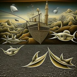 Surreal Cubist Dreamscape; by Picasso, surreal fragmented flying whale, Dali