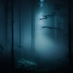 fog in the forest at night