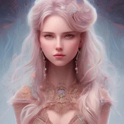  princess , cute, beautiful, long hair, wavy hair, blues eyes, head and shoulders portrait, cinematic, 8k, Artgerm, WLOP, Alphonse Mucha dynamic lighting hyperdetailed intricately detailed, pink found