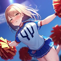 Clear focus,High resolution,High quality, An anime girl, cheerleader, jumping, sweating