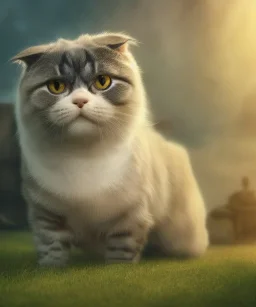 digital painting artwork of realistic scottish fold cat, highly detailed epic cinematic concept art cg render, dynamic dramatic cinematic lighting, aesthetic, excellent composition, very inspirational, arthouse, garden background, made in maya, blender and photoshop, by stanley artgerm lau