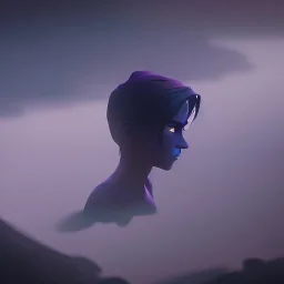 dark human shadow float in sky. scared people. river. river rock . valley . night