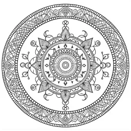 "Create a unique CIRCLE MANDALA. This mandala coloring sheet features strange and imaginative SHAPES, ensuring a realistic yet fantastical journey. Draw clean lines in a 3:4 aspect ratio on a white background, embracing minimalistic black lines and low-level black colors. Craft a coloring page with perfect, clear lines, avoiding repeated images, sketching, and thick black colors.