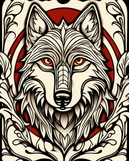 Vintage cartoon wolf drawing, stylized , trAditional americana old school tattoo designed