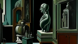 photo posted to myspace in 2007, surrealism Giorgio De Chirico painting, deep teal and light grey color scheme, minnesota indoors, flash photography,