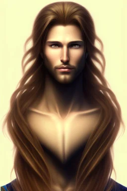 This is an illustration of a man with long hair, rendered in a cartoon style. The figure is skillfully drawn, with great attention to detail, much like a character one might find in an anime or manga. The artist used a dominant brown color palette, with a rich brown foreground and background, giving the character a warm, earthy tone. The animation style is reminiscent of a fictional character from a popular anime or manga series. The man's face and hands are slightly blurred, which adds an i