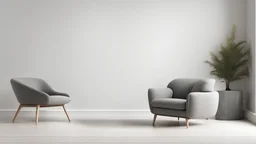 Scandinavian living room with gray armchair on empty white wall background. 3d rendering