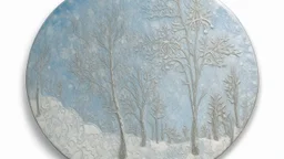 A light pale bluish silver tundra with falling snowflakes designed in ancient Egyptian hieroglyphics painted by Claude Monet