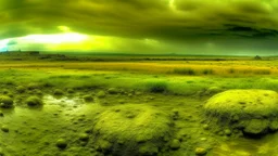 HDR digital photograph on a weird alien planet. You are currently in an area of yellow prairies/plains/flatlands. It is raining. Nearby you notice a cave opening.You are currently in an area of yellow prairies/plains/flatlands. It is raining. Nearby you notice a cave opening... it's a casual photo.