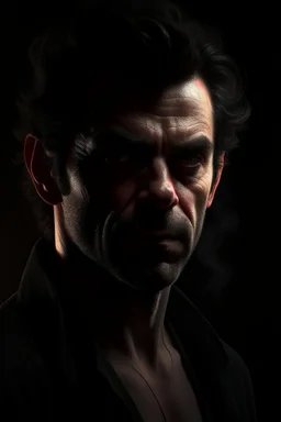 film noire, a man that stares at the camera like its the prettiest demon he has ever seen, its such a perfect day, motion blur, smoke, 8k, downlight, soft light, depth of field, photorealism, trending on art station, lotsa detail