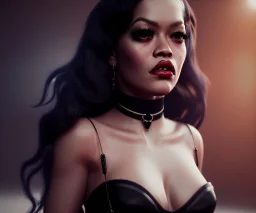 Rita ora, 1800s, vampire, long curly black hair, choker, black rose