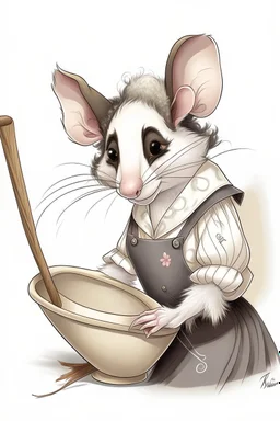 A drawing of a possum in a french maid outfit