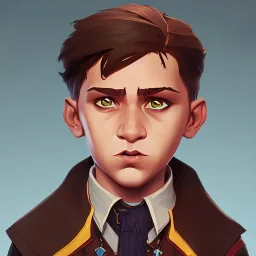 Portrait of a handsome brown haired little warlock kid by Nick Harris