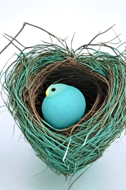 birds nest with hearts, teal