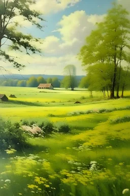 Spring Meadow Painting | Vintage Landscape Print | Country Field