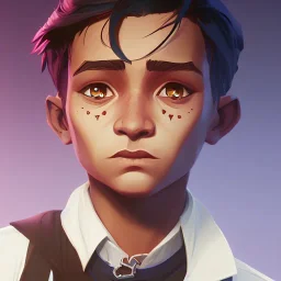 Portrait of a 9 year old warlock boy with beautiful eyes Nick Harris style