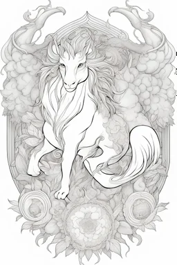 outline art for Dreamy mythical creatures coloring pages with mythical beasts, white background, Sketch style, full body, only use outline, Mandala style, clean line art, white background, no shadows and clear and well outlined