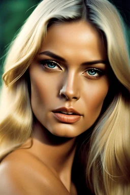 1972: beauty nude female supermodel, longer blonde hair, beautiful face, beautiful skin, realistic analog photography with a real normal beauty, middle parting, beautiful like a supermodel from the sixties, beautiful face