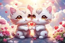 cute anime chibi cat couple, love, valentine day scene, hearts, flowers in sunshine Weight:1 heavenly sunshine beams divine bright soft focus holy in the clouds Weight:0.9